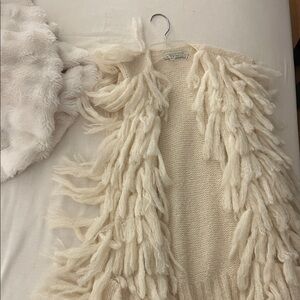 Cream Textured Fringe Cardigan